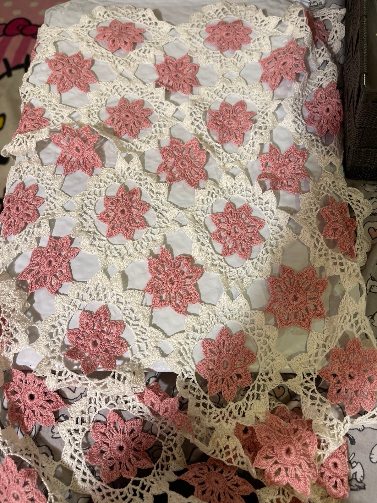 Vintage hand crochet dollie pink white