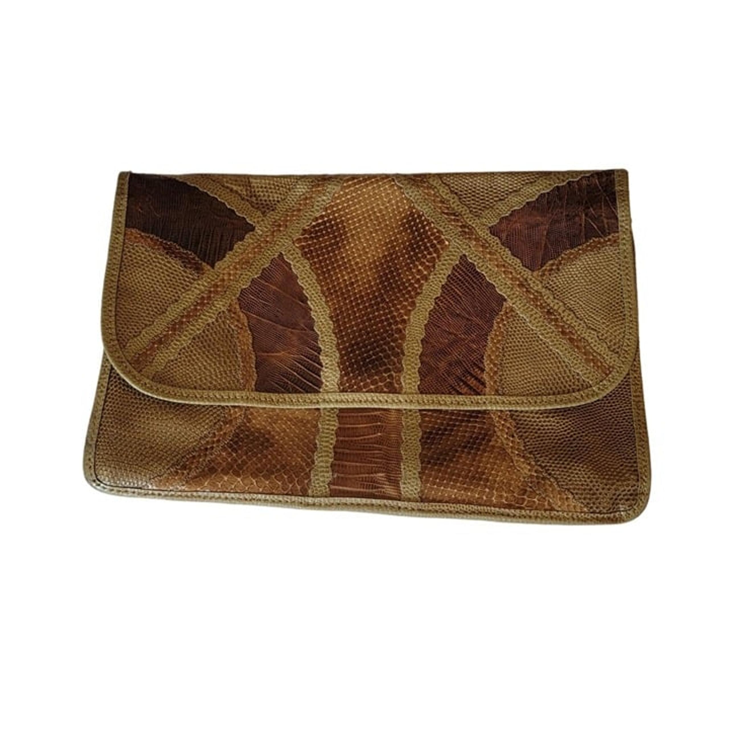Vintage 80s CARLOS FALCHI Exotic Snakeskin Lizard Patchwork Envelope Clutch USA