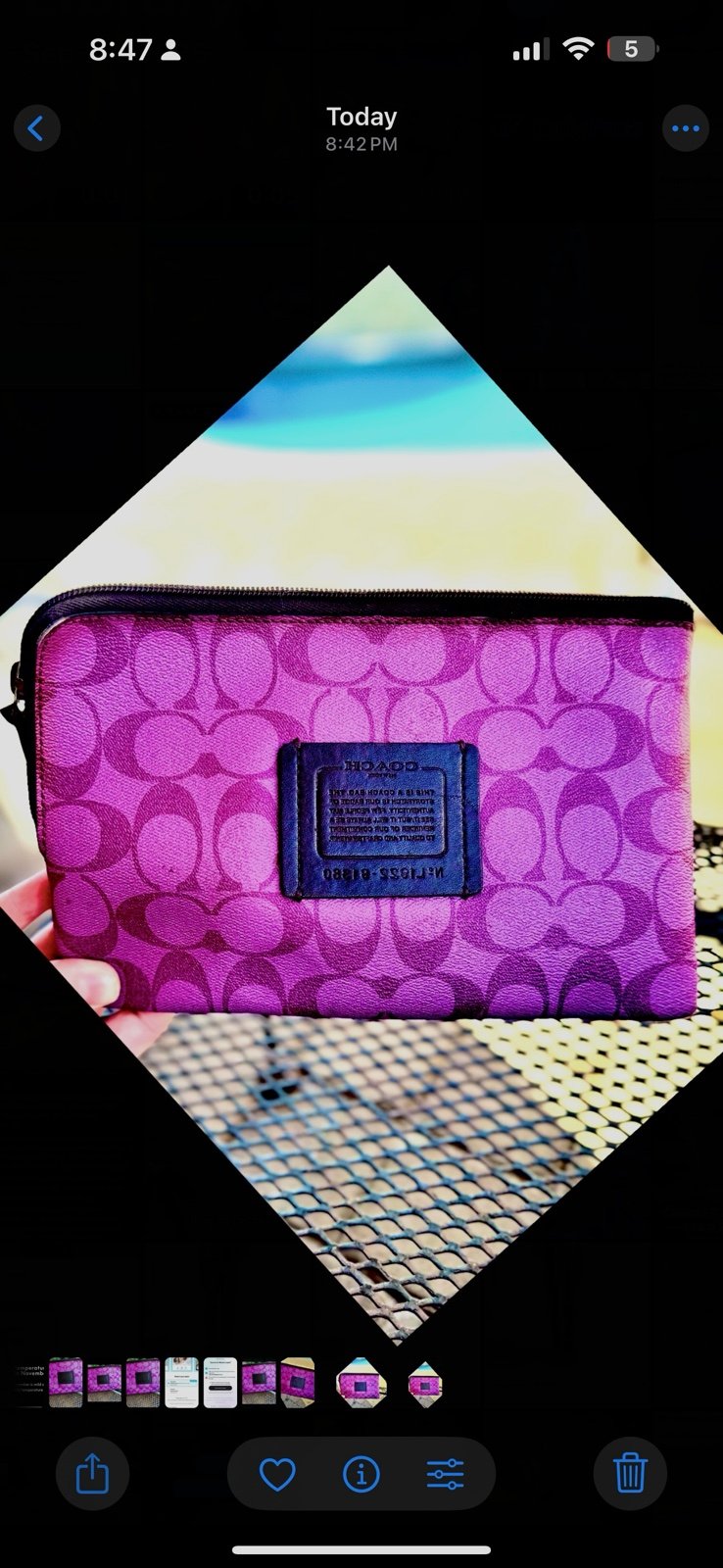 Coach purple monogram envelope wallet