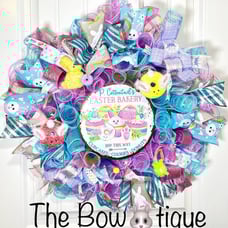 Handmade Spring Easter Bunny (Bakery) Prelit Ribbon Wreath 22 in LED W19