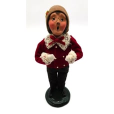 Vintage Byers Choice Carolers Red Velvet Shirt Brown Hat Glasses 1991 Signed