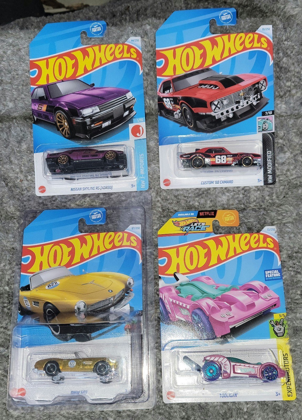 Hot Wheels BMW 507, Tooligan TH, Nissan Skyline RS, and Custom '68 Camaro Set
