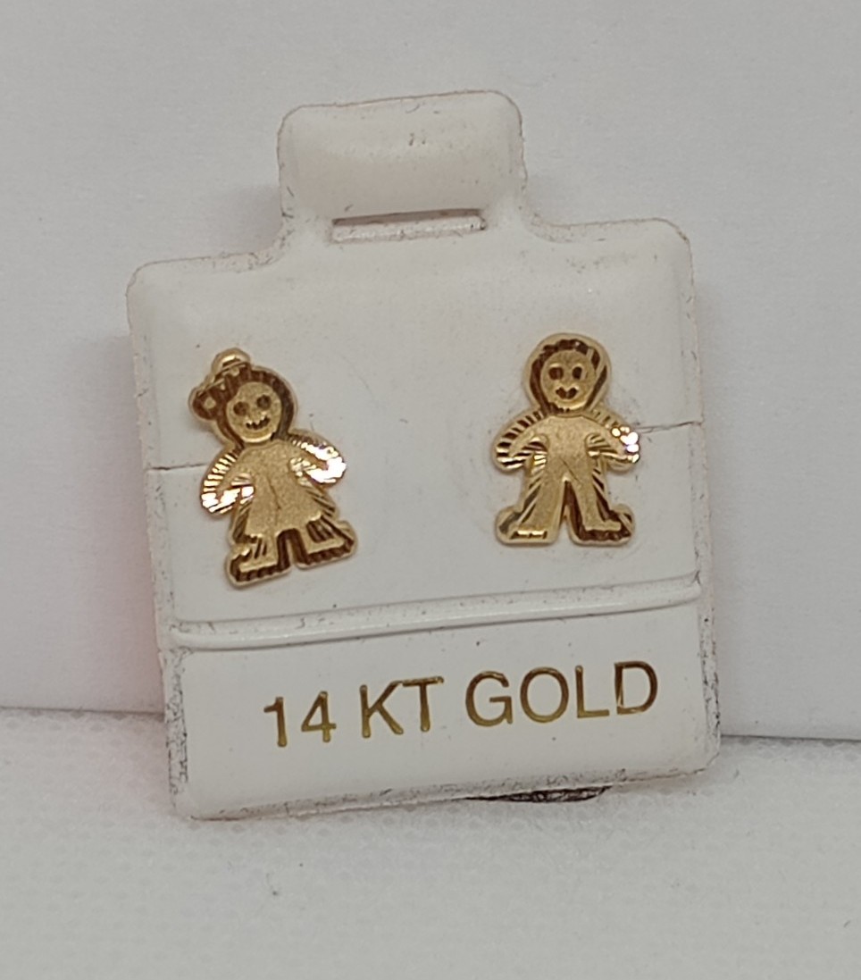 14k Solid Gold Kid Figure Stud Earrings