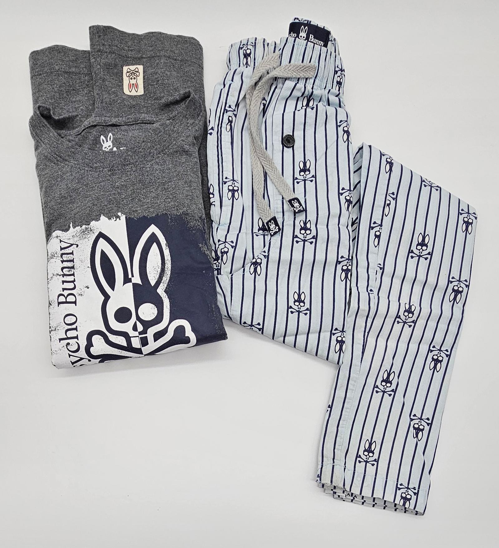 Psycho Bunny Pajamas Set Light Blue, Gray & Navy Blue- Size (4) Small