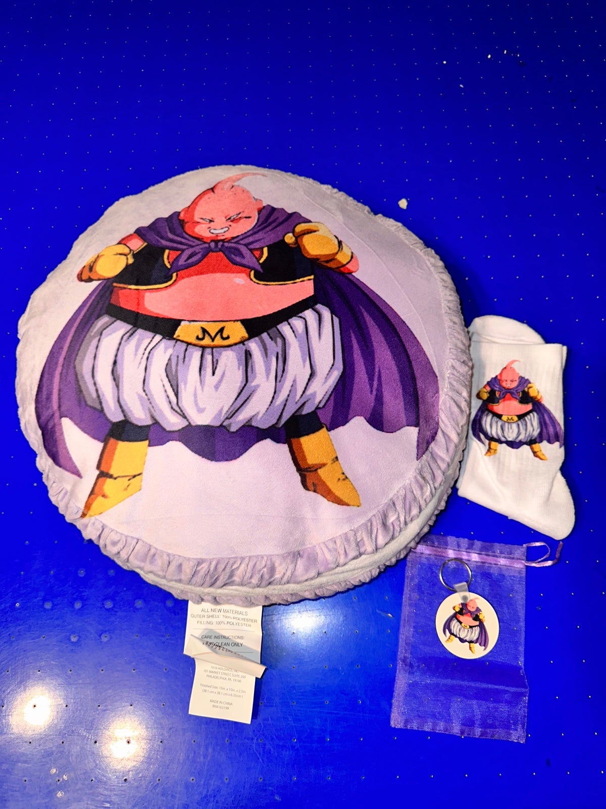 Majin Buu pillow socks and keychain