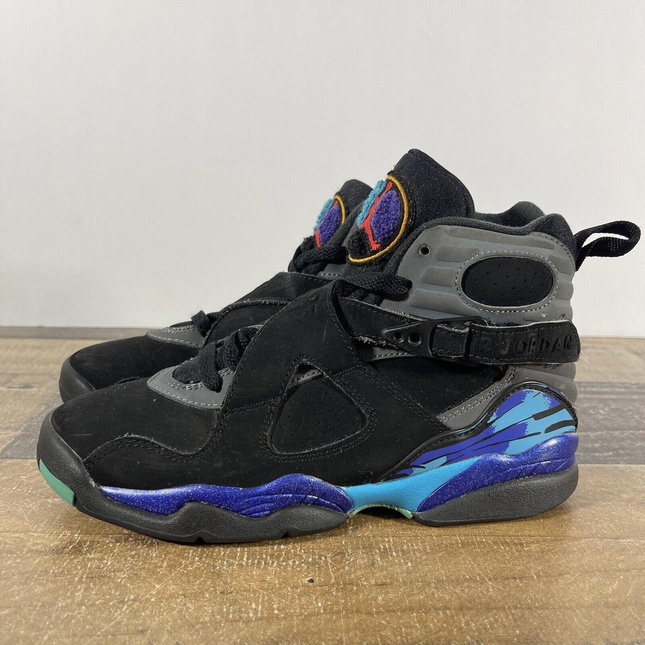 Air Jordan 8 Aqua Size 4.5Y / 6 Wmns Nike Retro GS Black Blue Purple 2015 305368