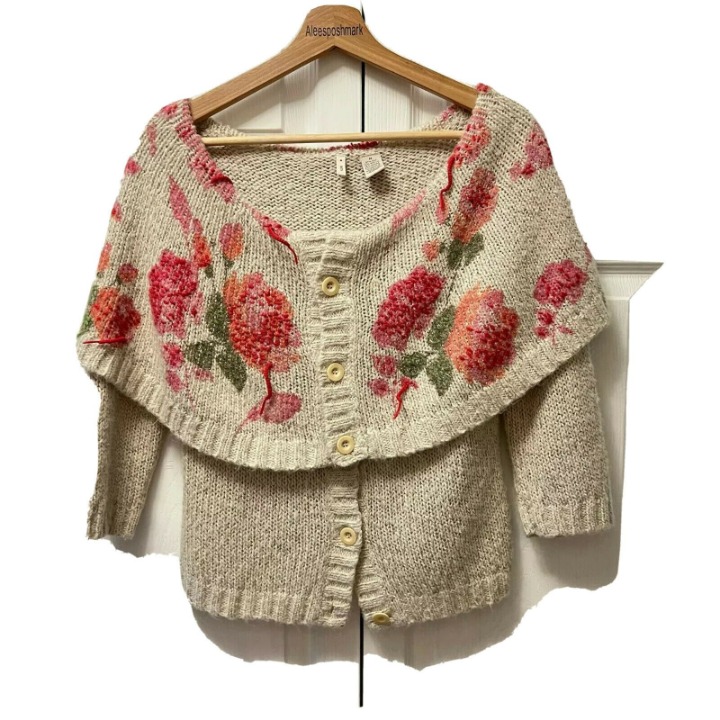 Anthropologie Moth Vintage Rare Floral Shawl Cardigan Sweater Women's Medium