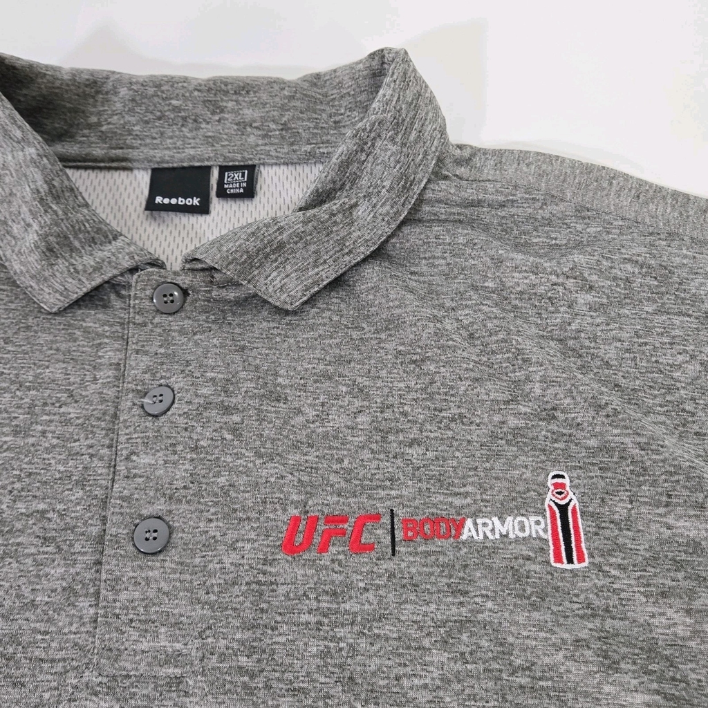 Reebok UFC Body Armor Gray Polo Shirt 2XL Promotion Mens Fight Club Promo RARE