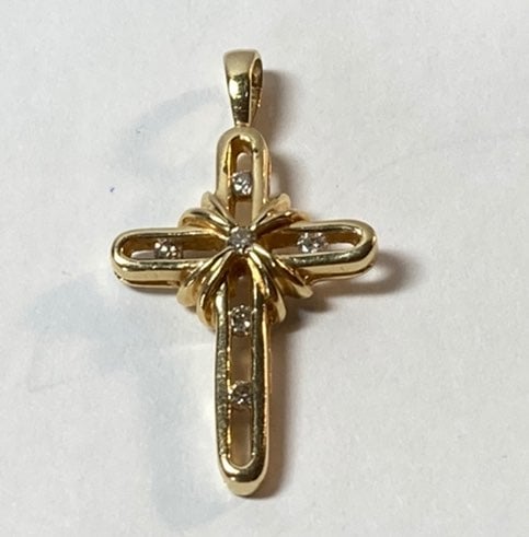 10K YG Cross pendant with diamonds