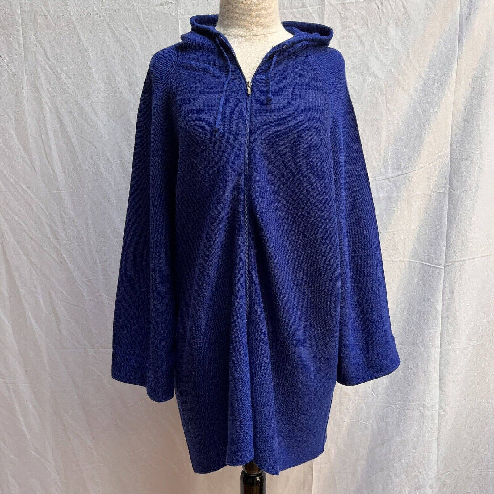 VOYAGE By Marina Rinaldi Blue Virgin Wool Zip Hoodie Cardigan XL