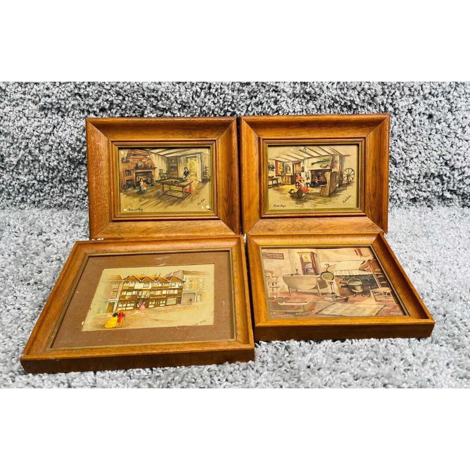 Vintage Paul Porter Signed Color Foil Etching Peace & Plenty Art Prints Set of 4