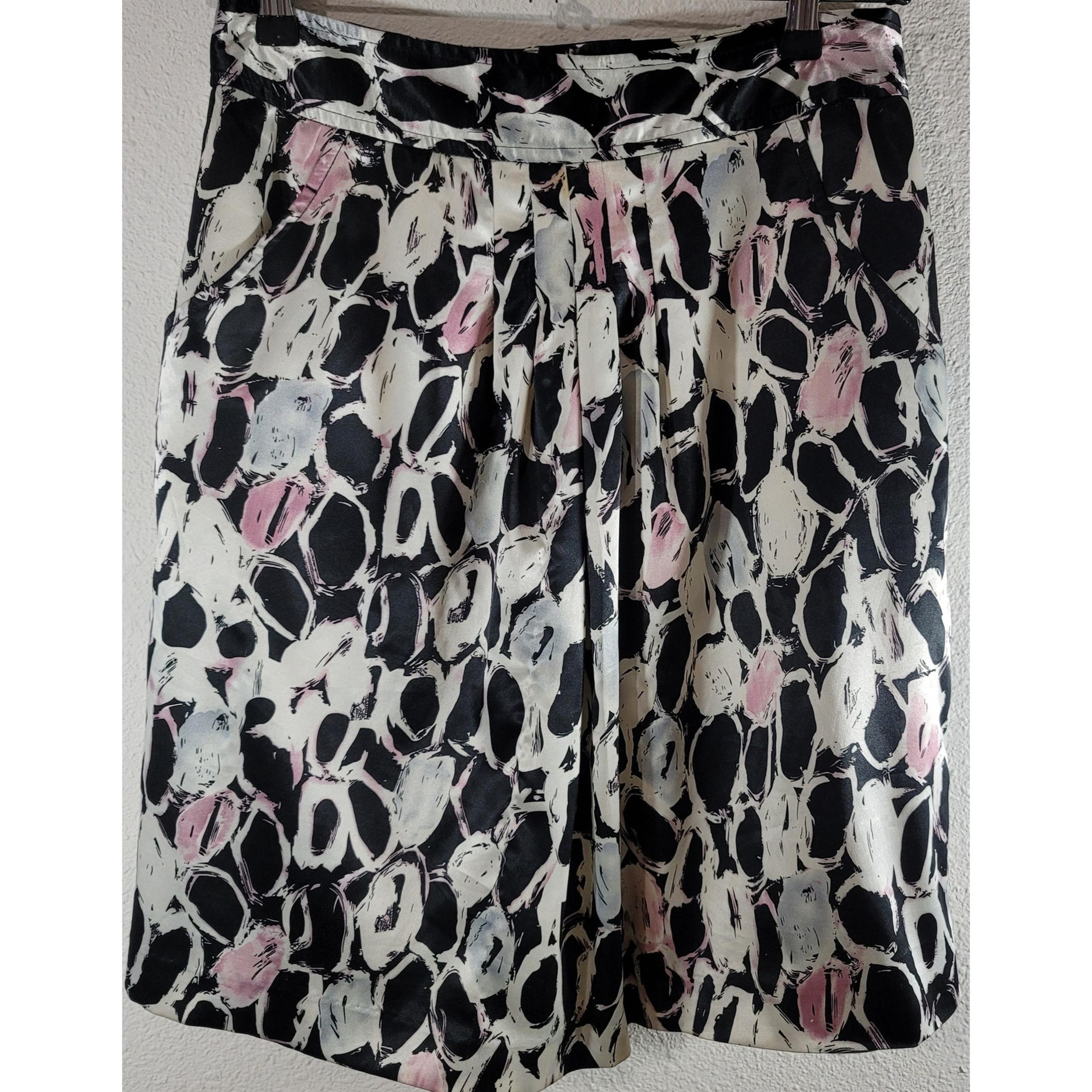 Harve Benard Pink Black Geo Print A-Line Knee Length Skirt 8 Silk Lined Pleated