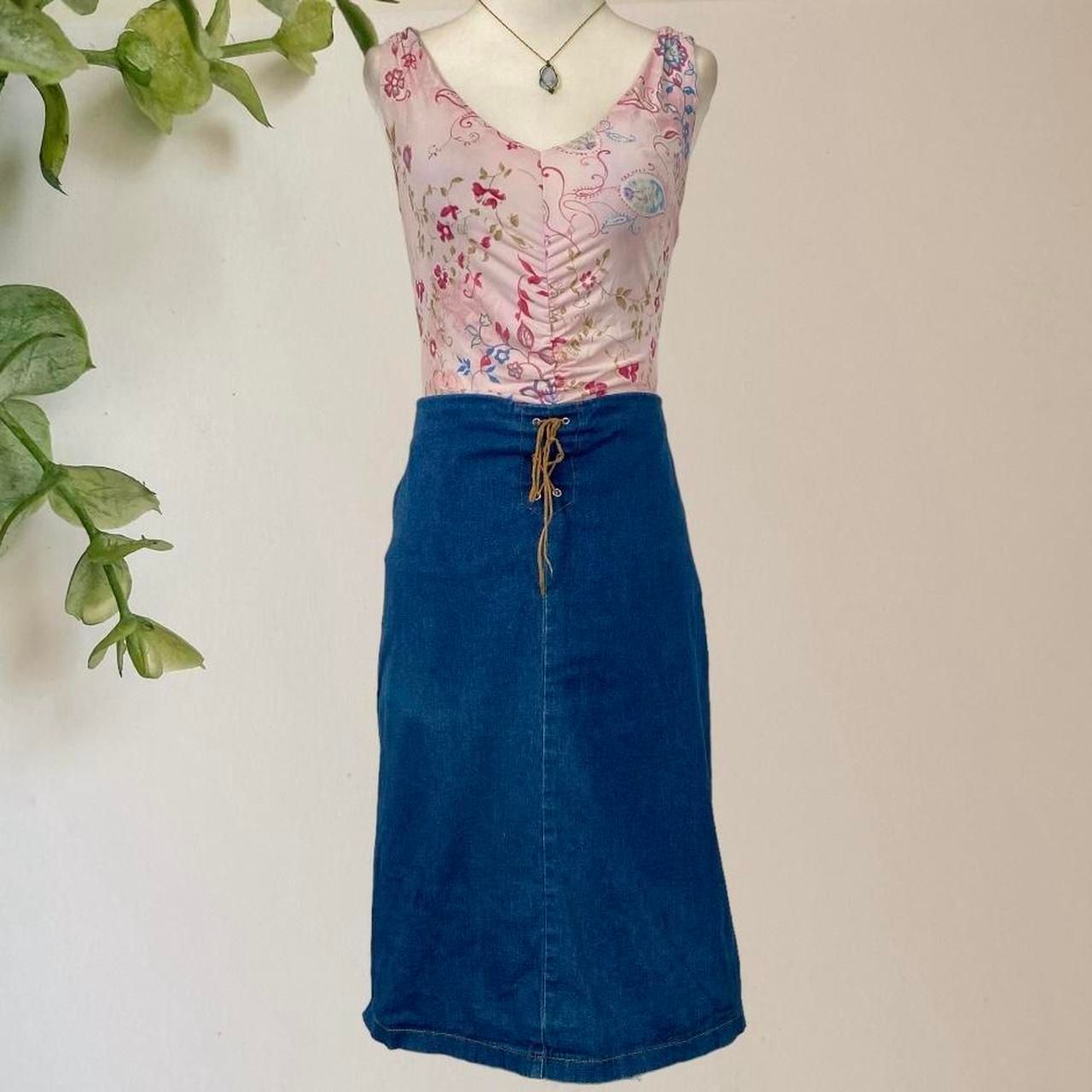 Western Vintage Made in USA Paper Tag Denim Lace Up Skirt L