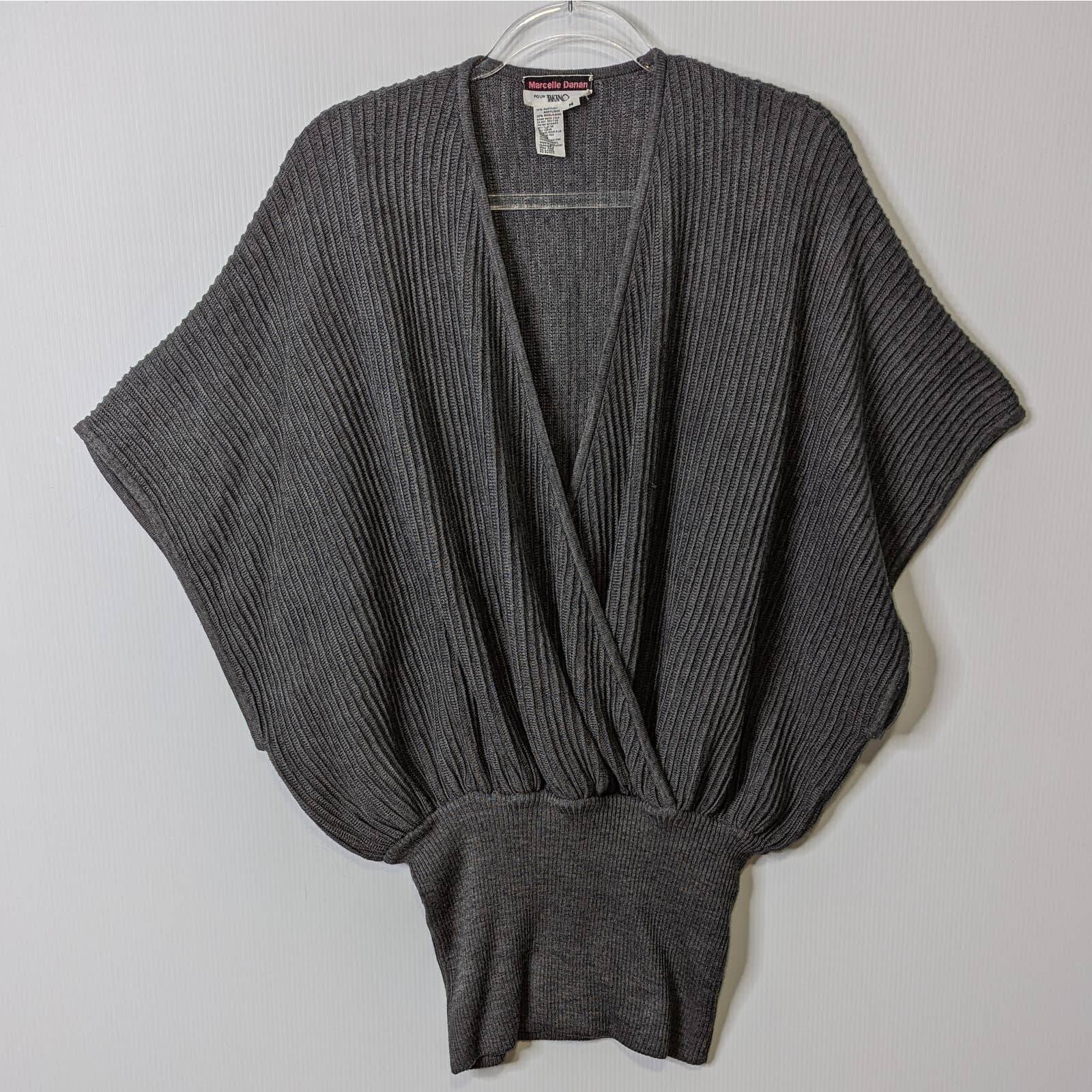 Vintage 80's Dolman Surplice Sweater Ribbed Gray Marcelle Danan pour Takano