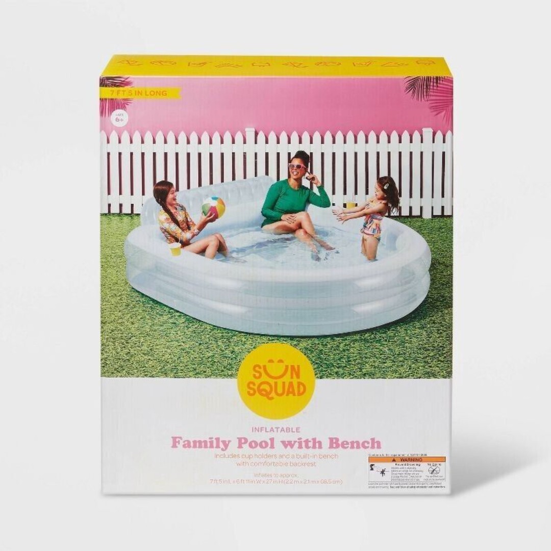 Kids' Family Inflatable Pool with Bench Blue - Sun Squad™ NEW-(SEE PHOTOS)
