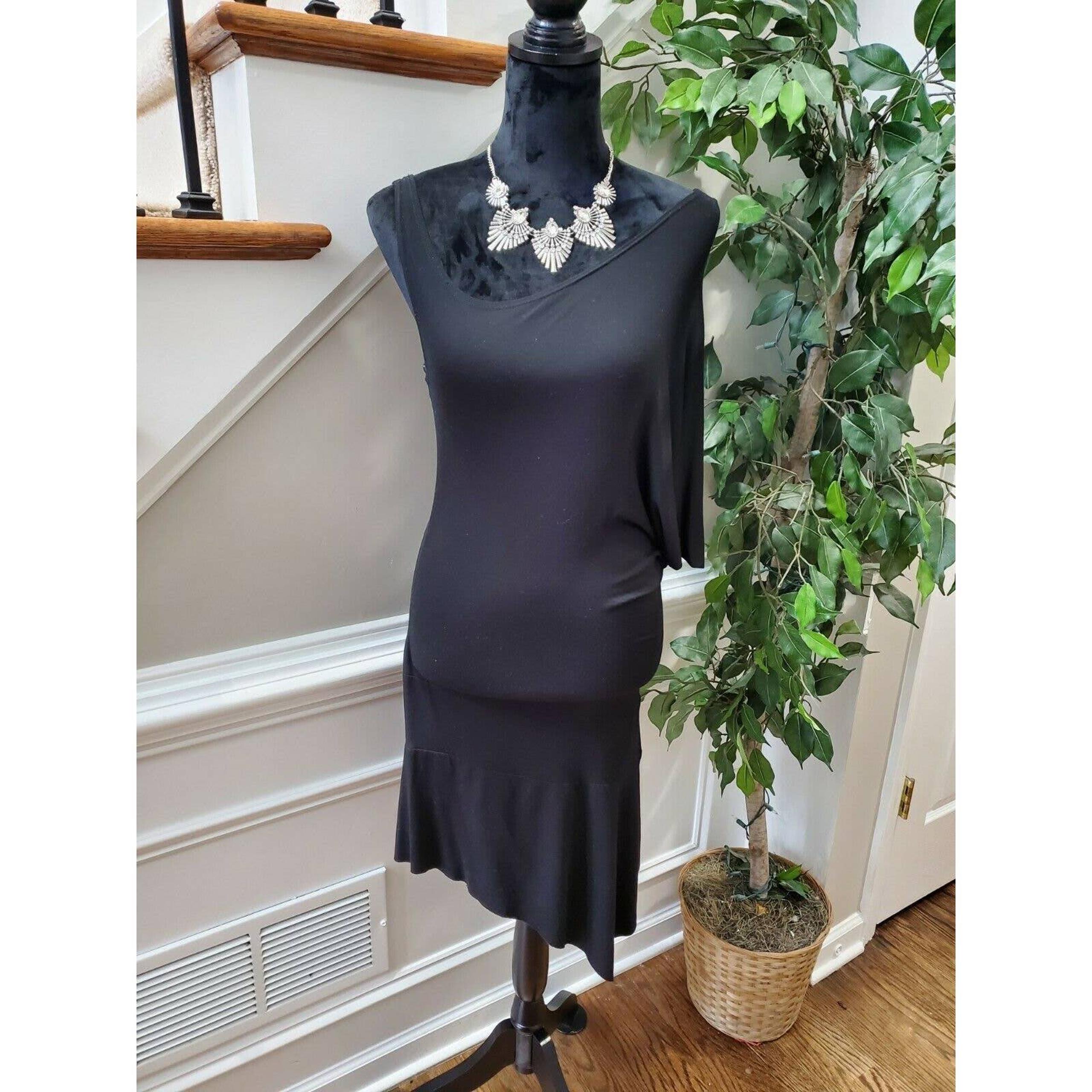 Guess Jeans Women's Solid Black Modal One Sleeve Off Knee Length Dress Size S