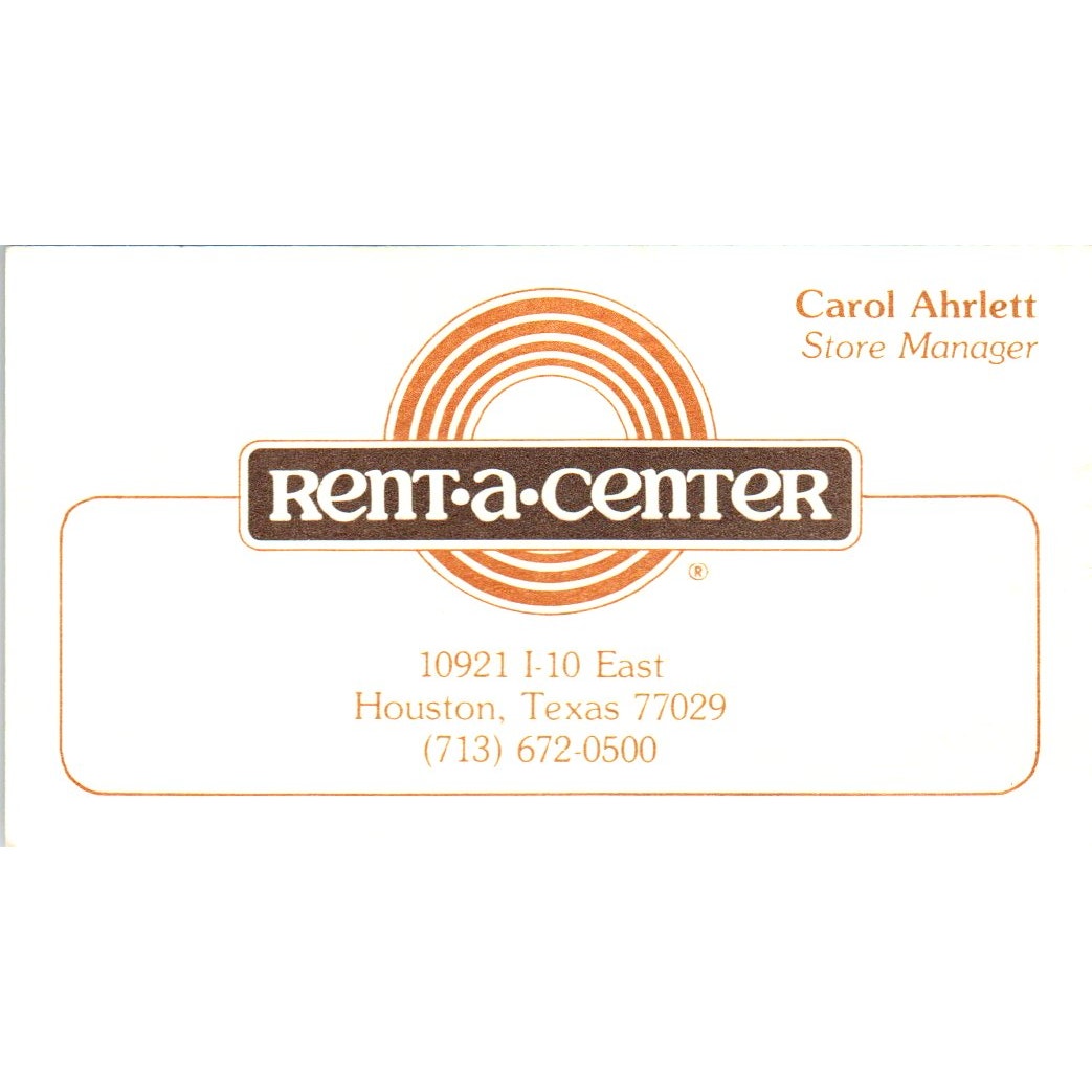 Carol Ahrlett Rent-A-Center Houston TX Vintage Business Card SD8-B4
