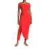 Marina Cold Shoulder Waist Tie Overlay Jumpsuit in Orange (Red Orange)