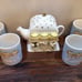 Hallmark VINTAGE 3 Angels musical Teapot plus 4 cups