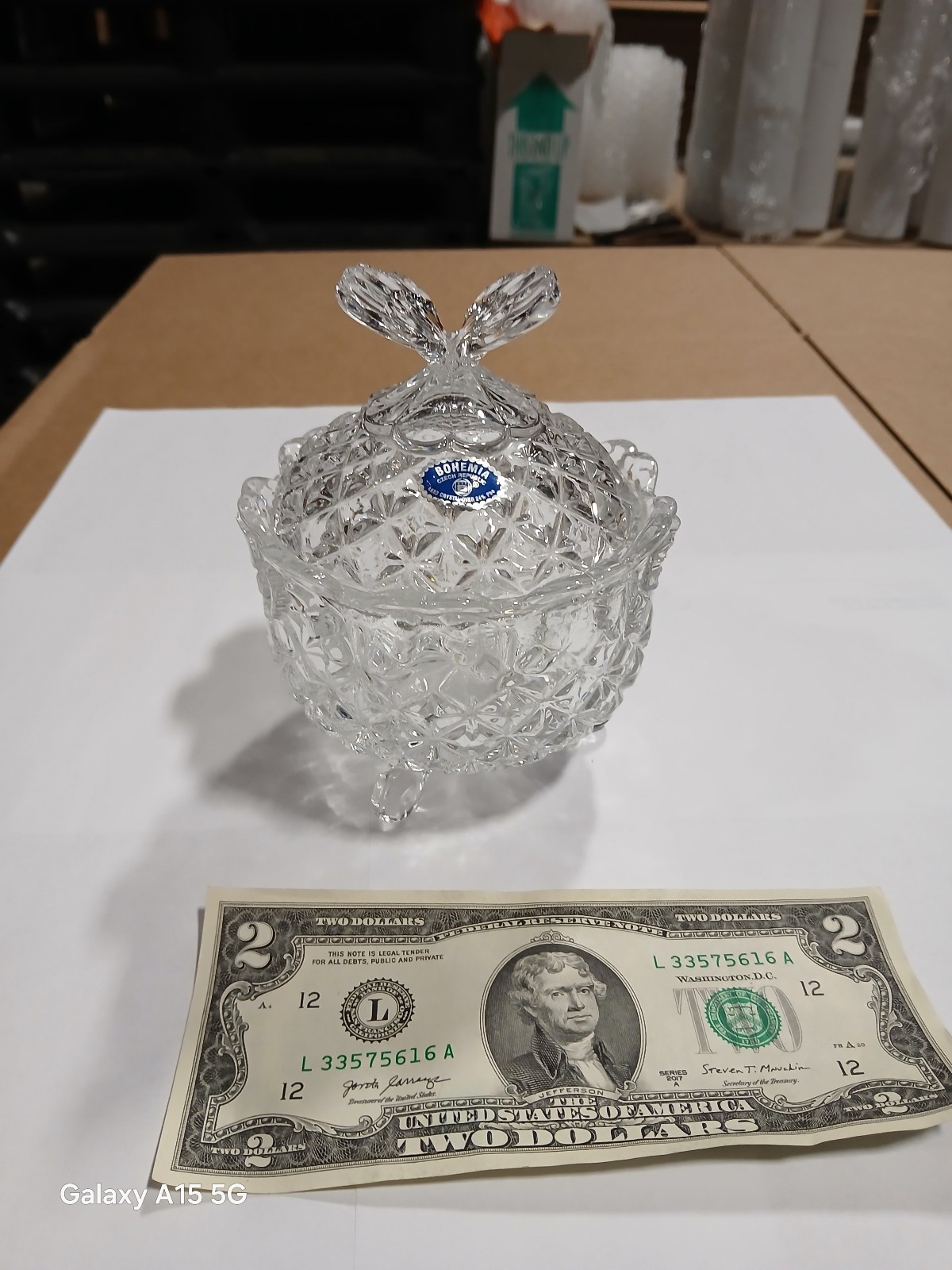 VTG Bohemia Crystal Butterfly Covered Candy Dish 3 Footed Hand Cut Czech Republi