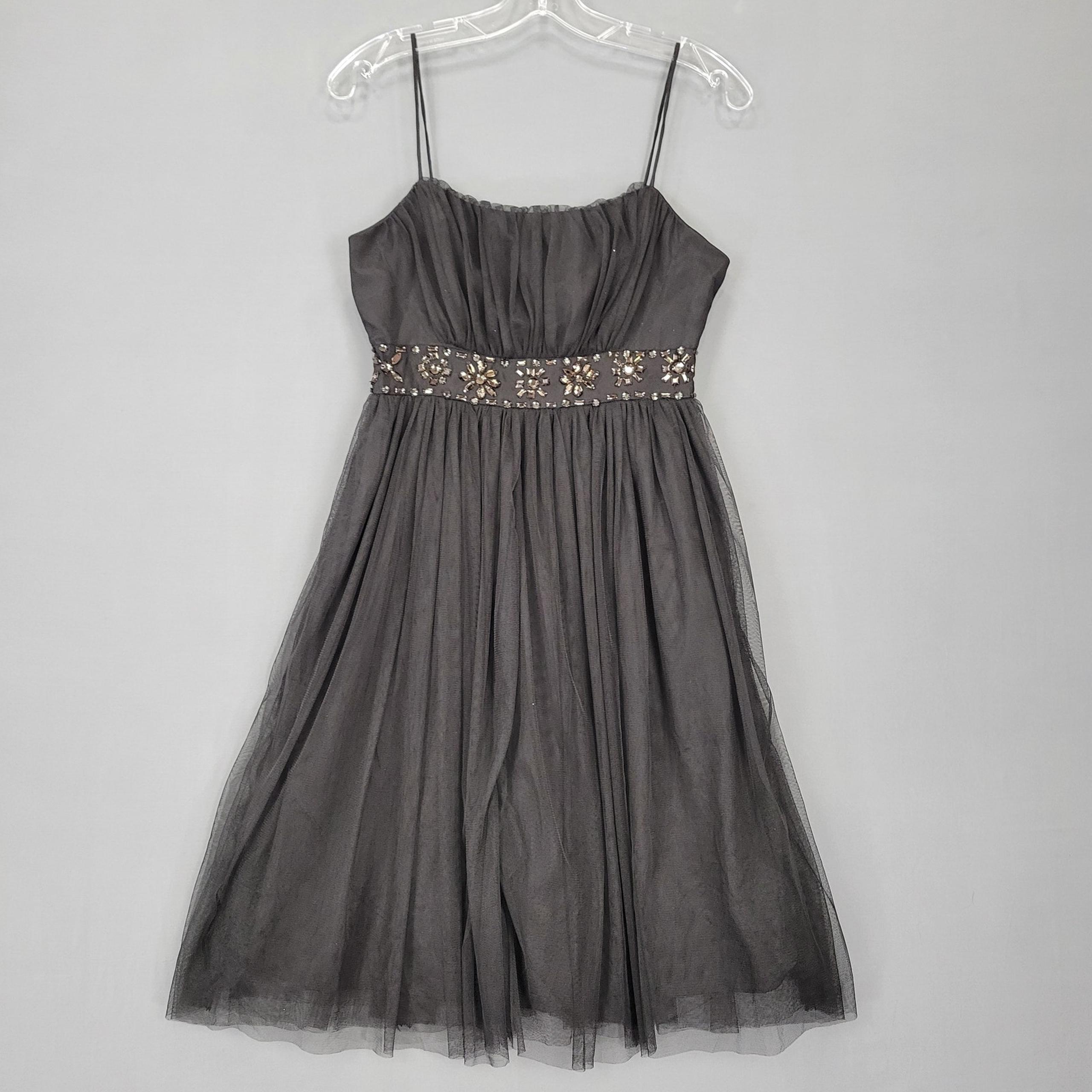 Esley Spaghetti Strappy Pleated Formal Mini Dress Womens Small Black Beaded Prom