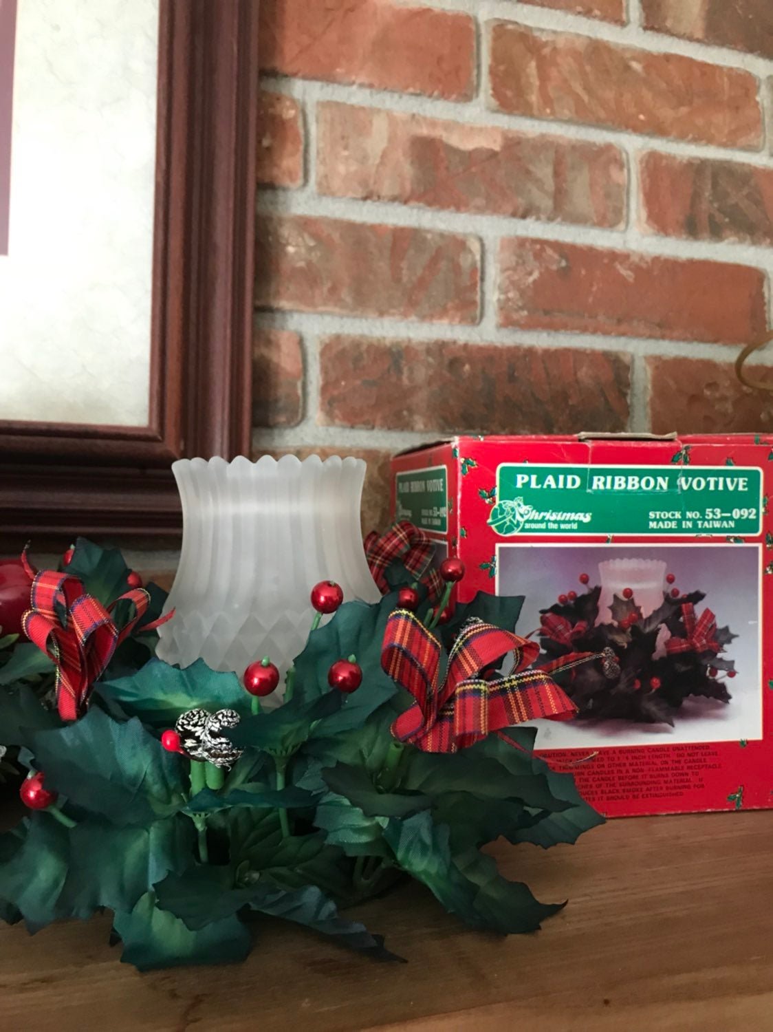 VTG 80's Christmas Plaid Ribbon Votive