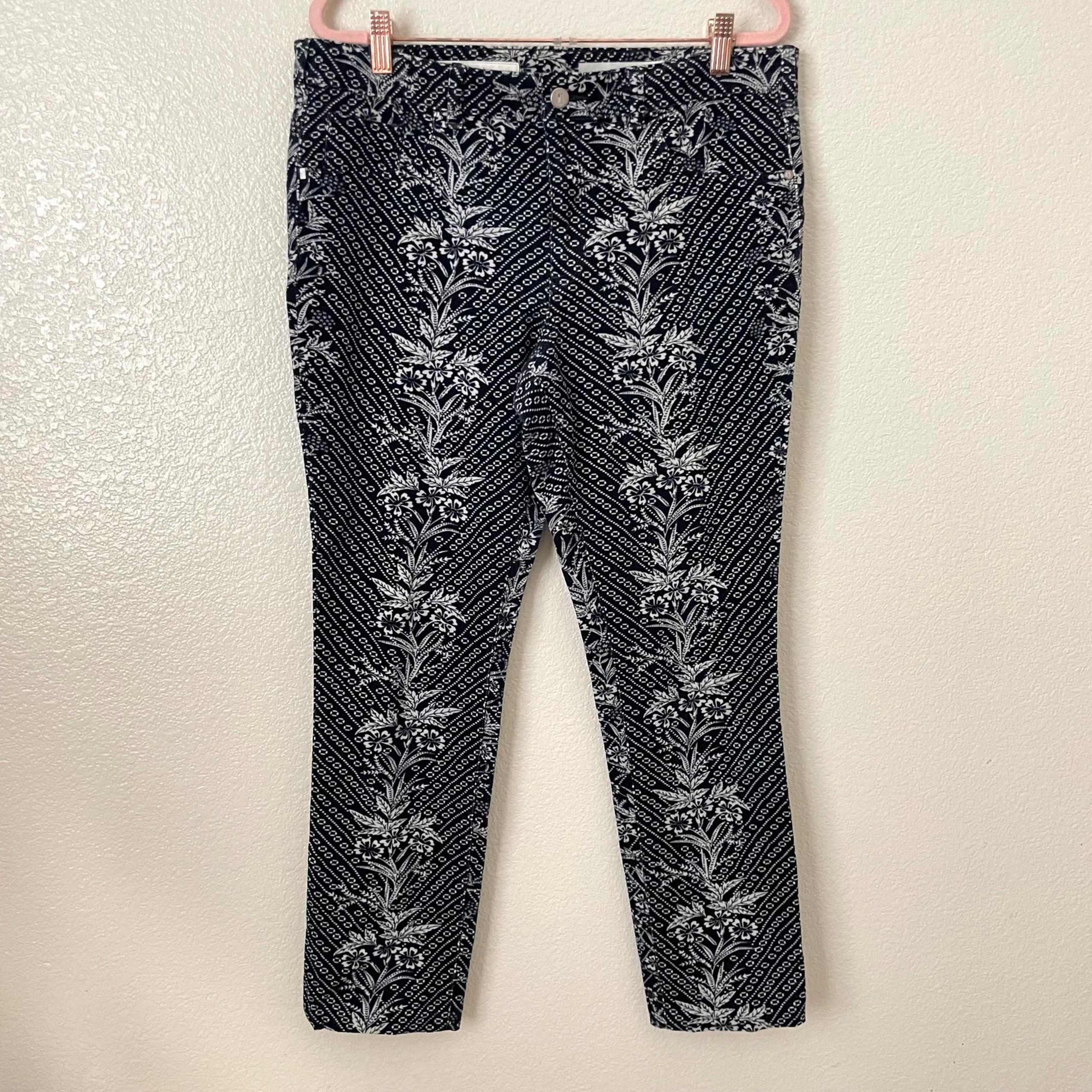 Anthropologie Pilcro Pants Womens Size 32 Blue White Serif Floral Corduroy Boho