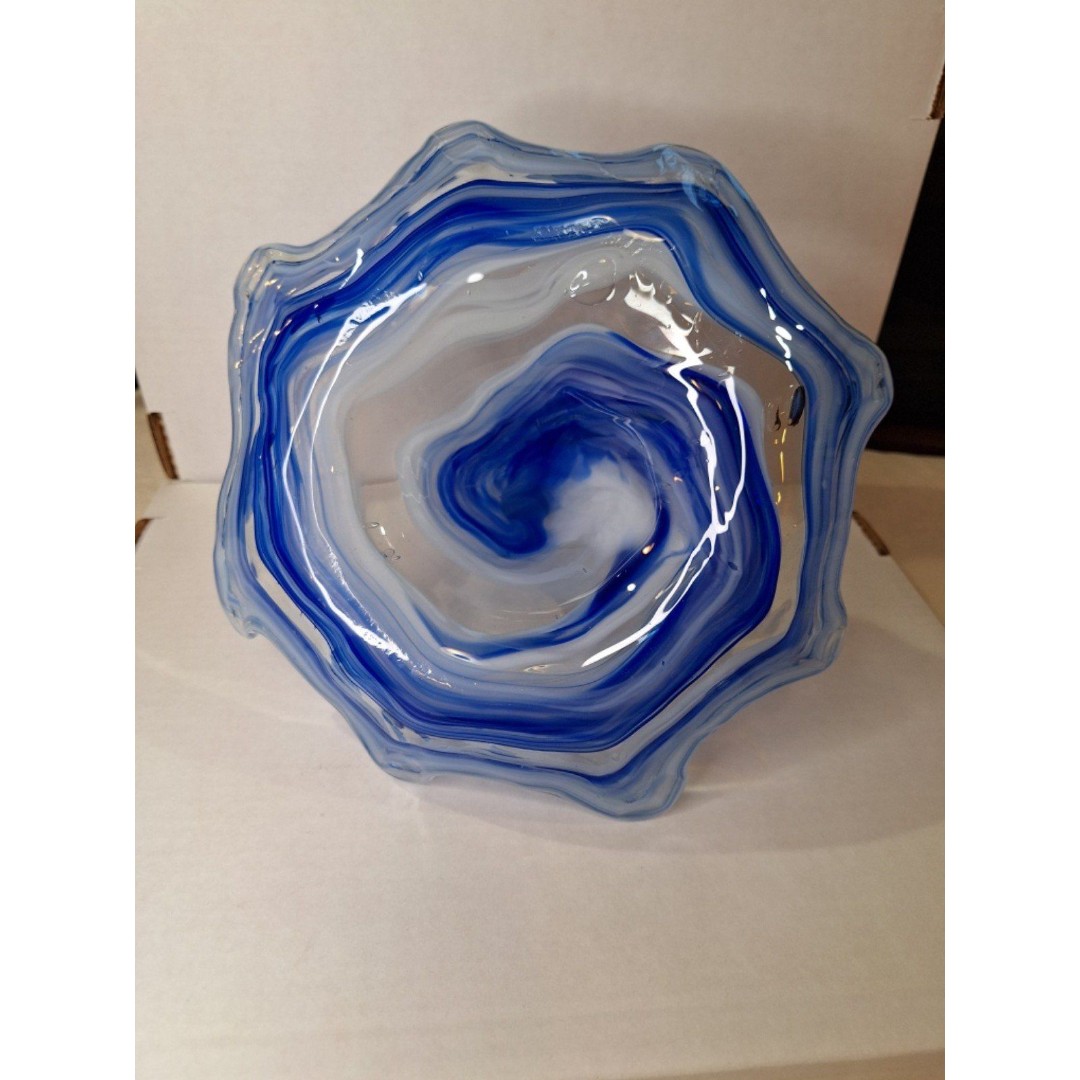 Handblown Cobalt Blue Trinket Dish w/ Hook Shaped Handle Glass