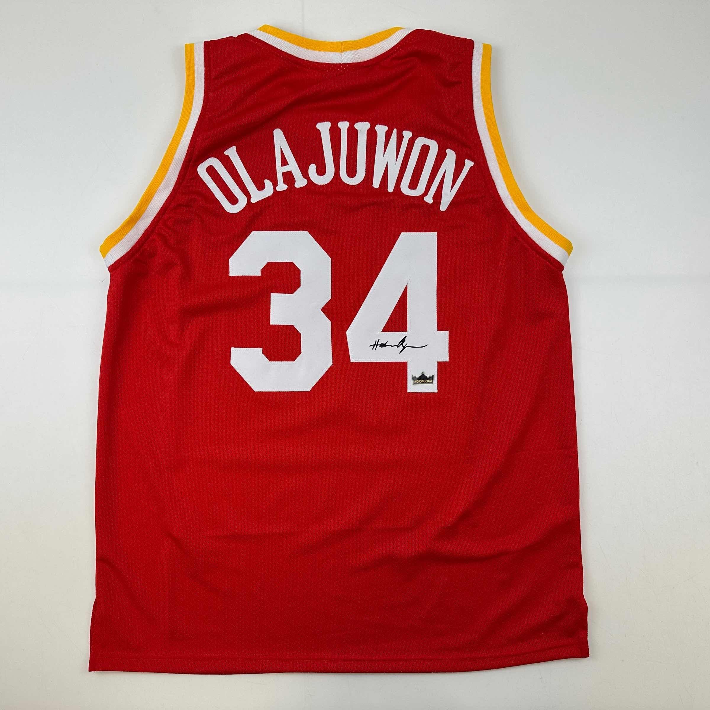 Facsimile Autographed Hakeem Olajuwon Houston Red Auto Jersey Size Men's XL