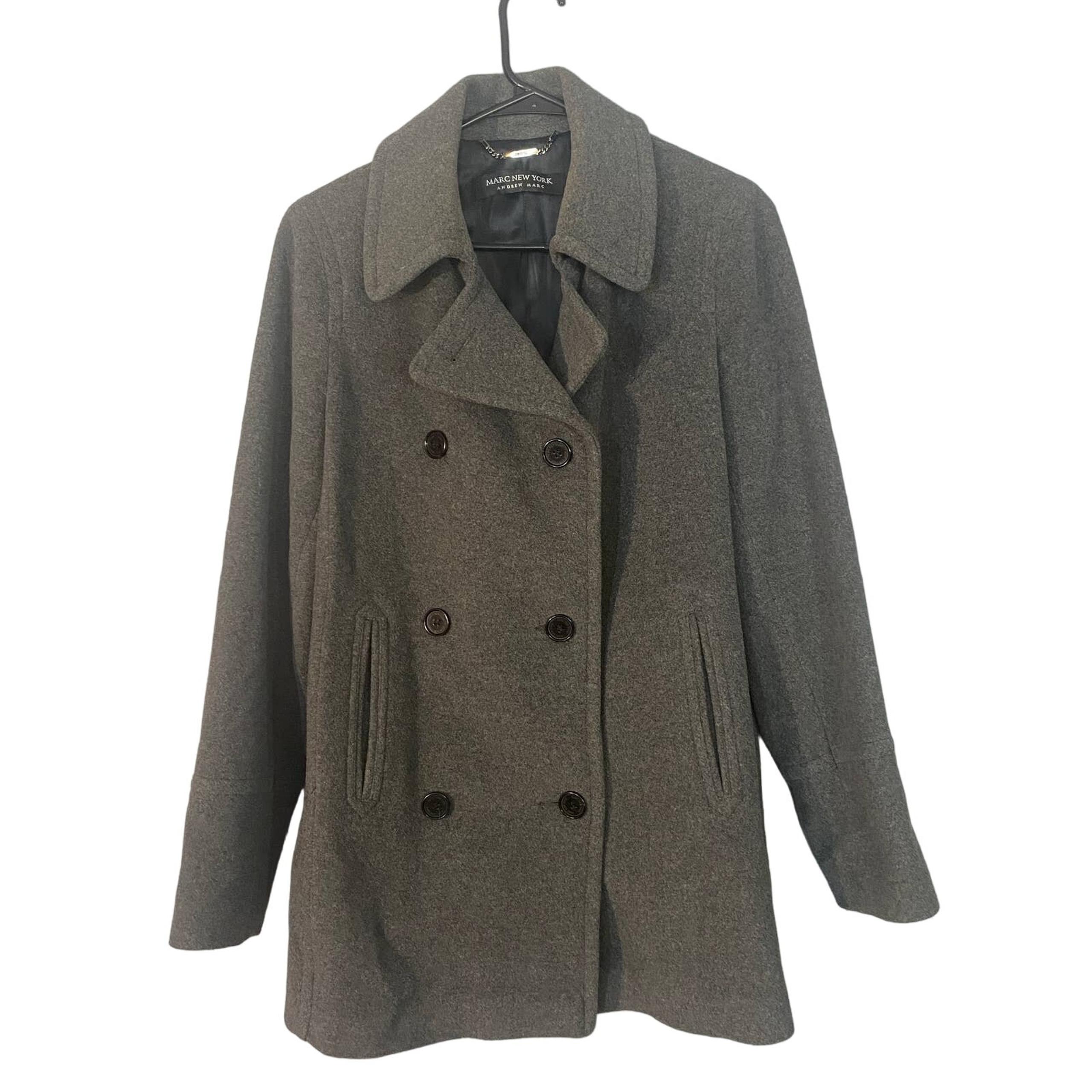 Marc New York Andrew Marc Gray Virgin Wool Blend Pea Coat Women Sz 10