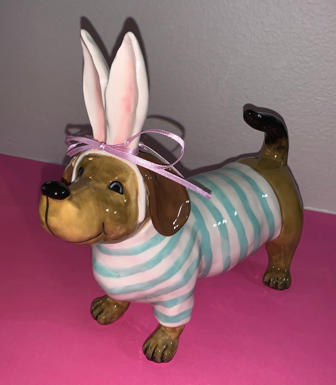 Blue Sky Clayworks Easter❤️Dachshund Bunny Blue & White Sweater❤️