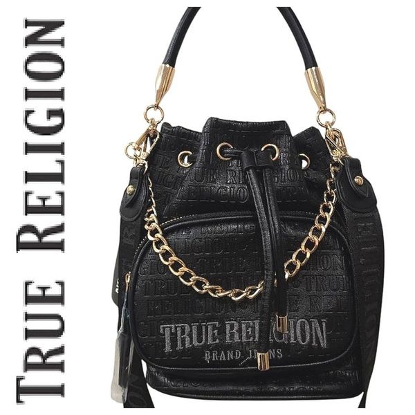 True Religion Signature Logo Bucket Bag- Black/Grey