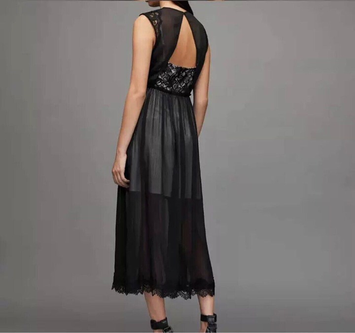 419 NWT ALLSAINTS Sara Lace Midi Black Dress Size 8