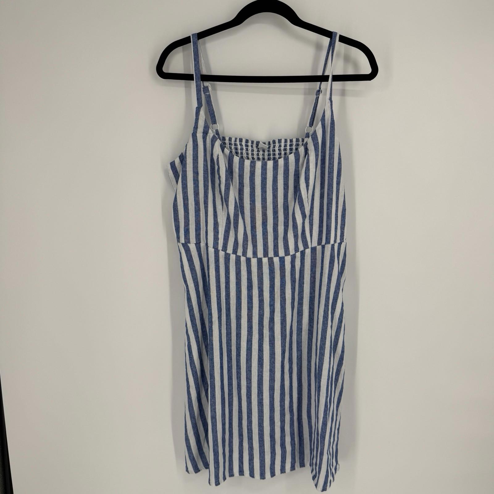 Old Navy dress XL blue white striped linen mini beachy coastal summer nautical