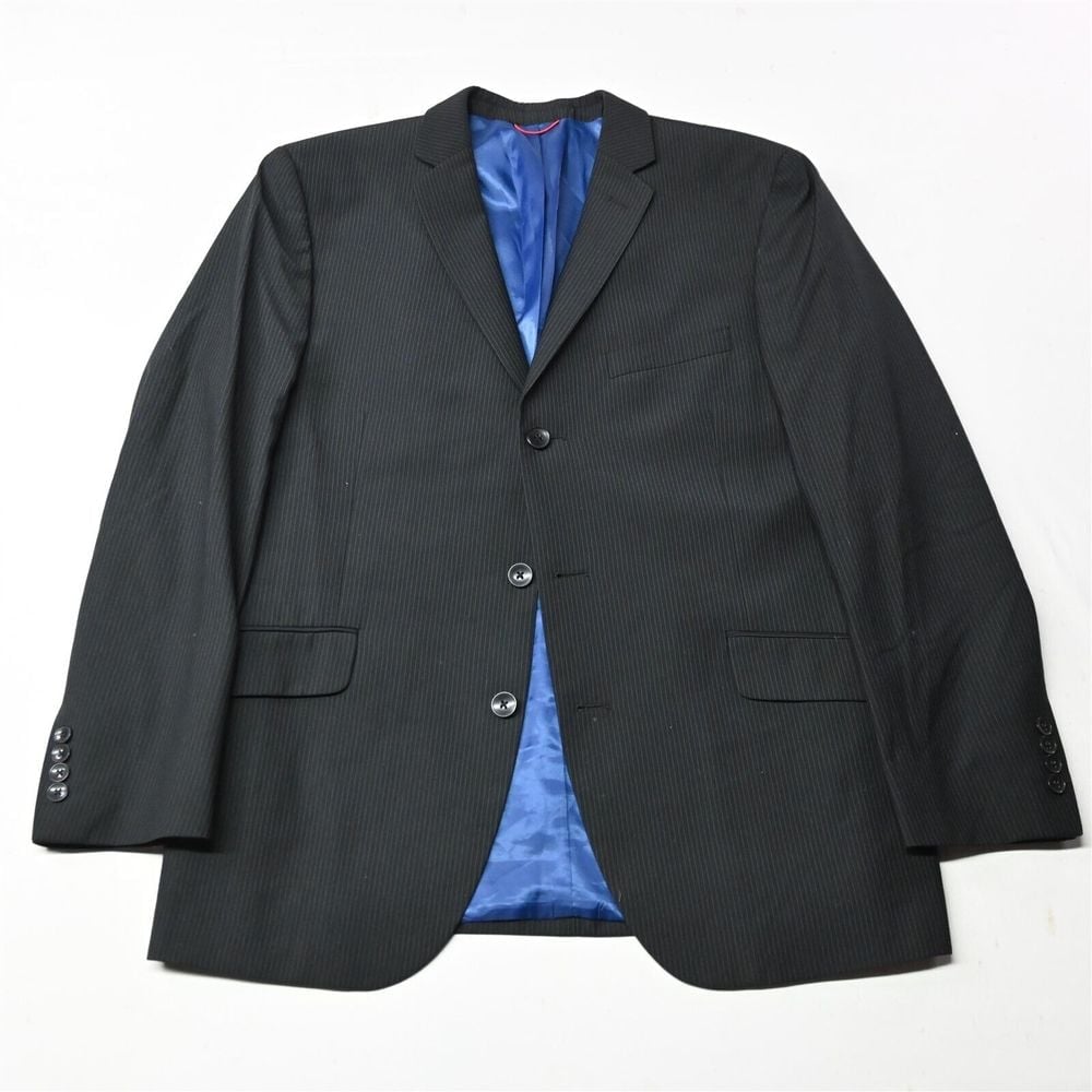 Billy London 44R Black Stripe Mens Blazer Sport Coat Suit Jacket