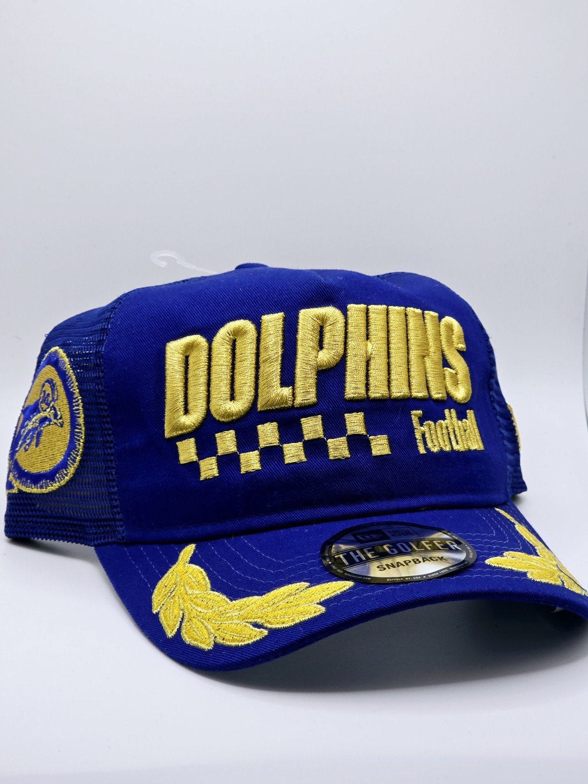 New Era Miami Dolphins Podium Pack The Golfer Trucker Snapback Hat Metallic Gold