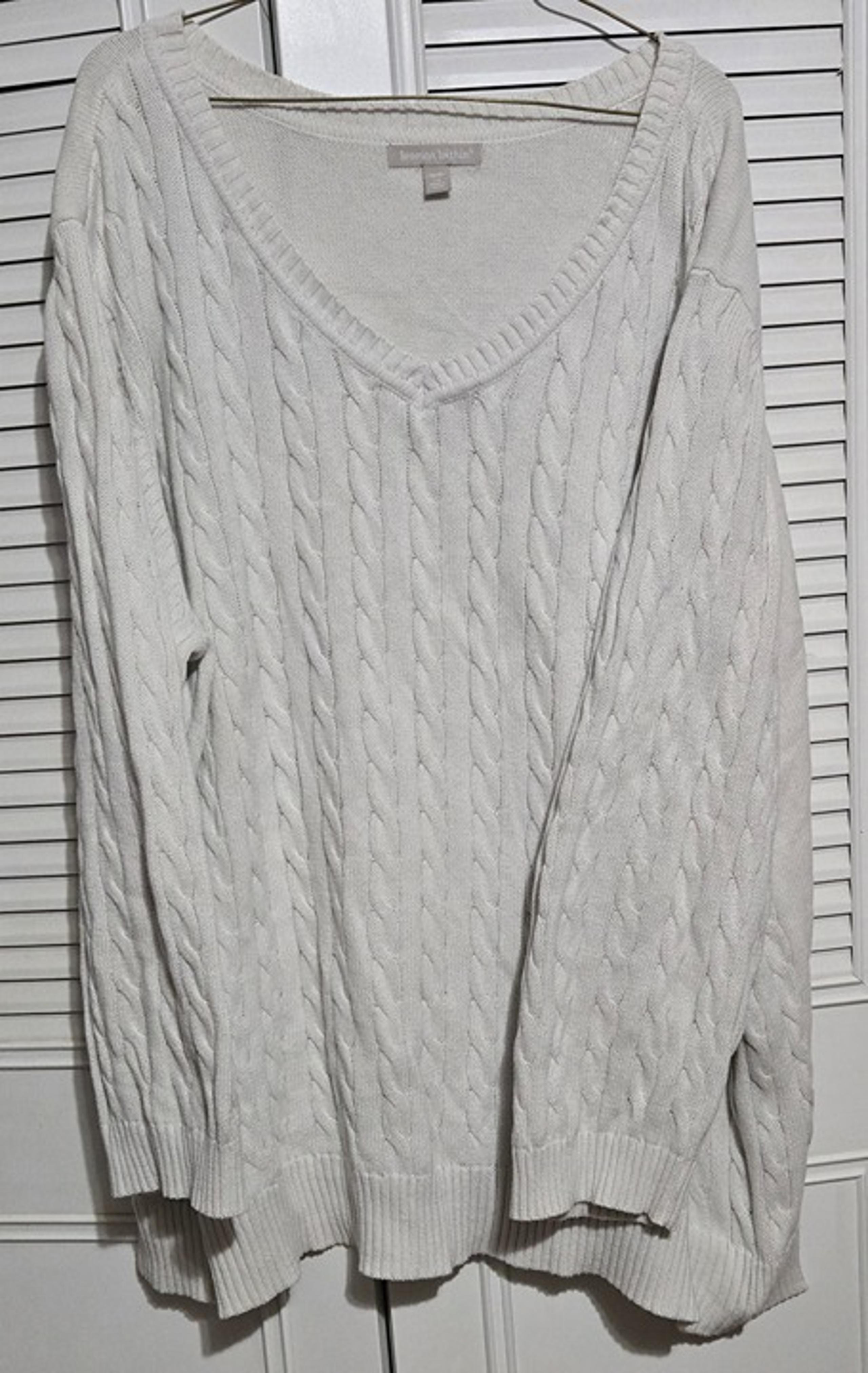 Woman Within 5x White Cable Knit V-Neck Pullover Sweater
