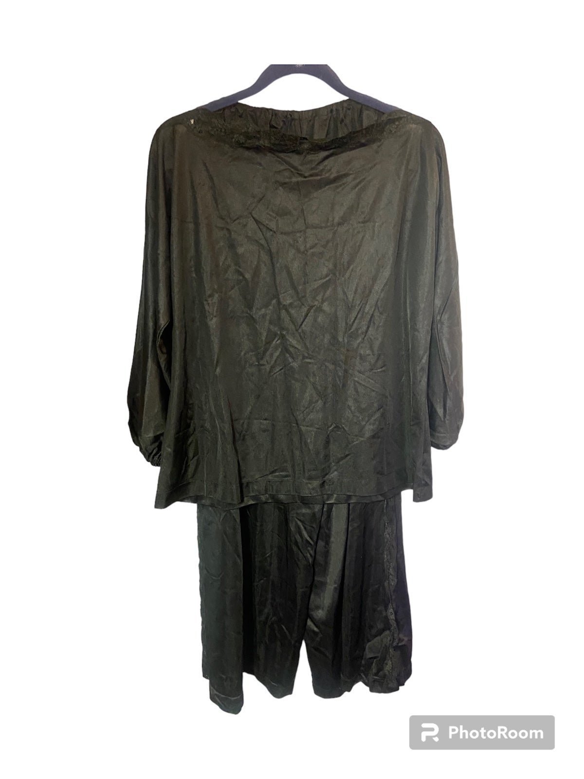 Vintage retro Annique by Rosa Puleo Szule black satin trio lounge nightwear