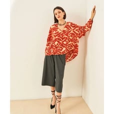 Momoni Bergerac Shirt in Printed Silk Crepe de Chine - Cream/Red