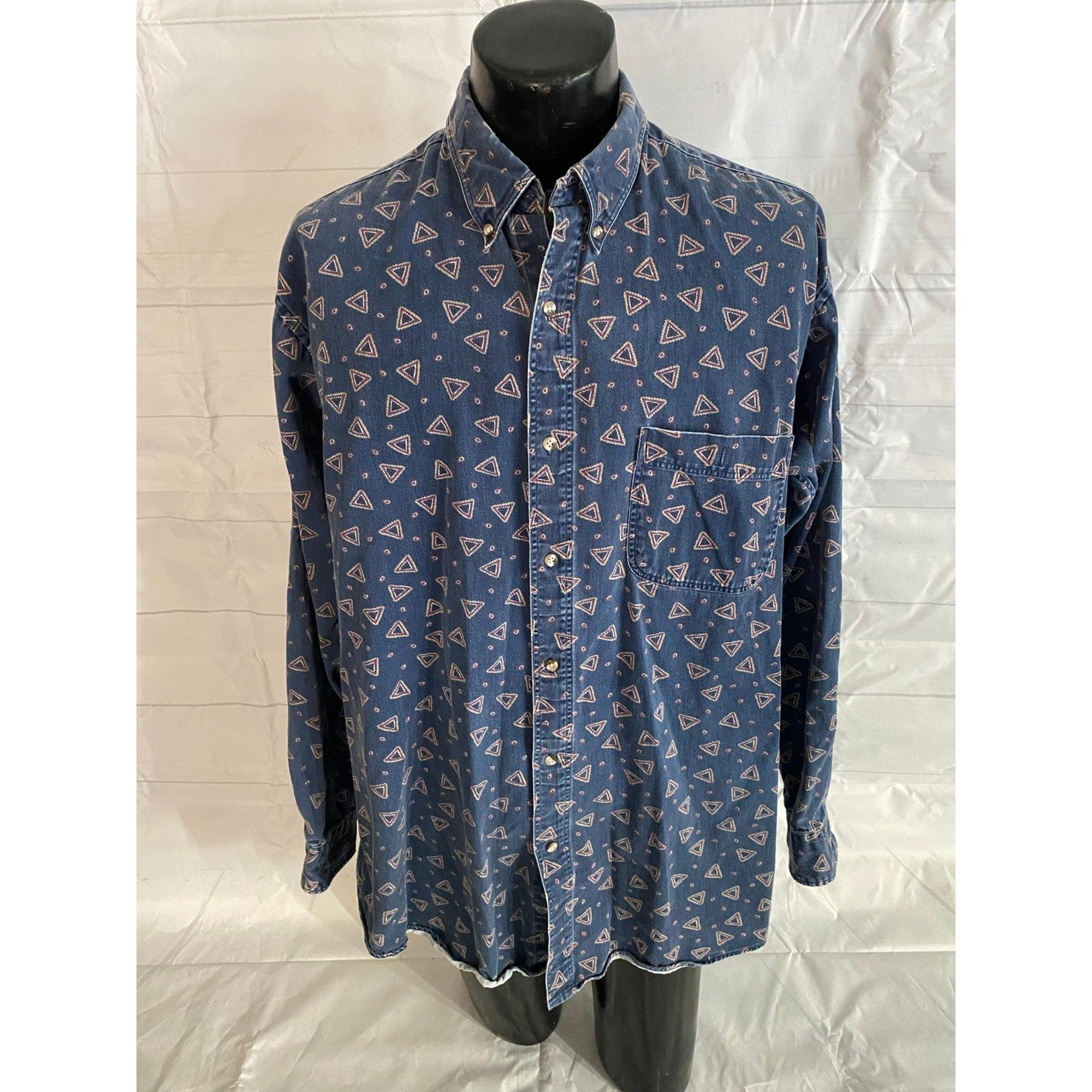 MEMBERS ONLY Men’s X-LARGE TALL Button Up Long Sleeve Shirt VINTAGE 90’s