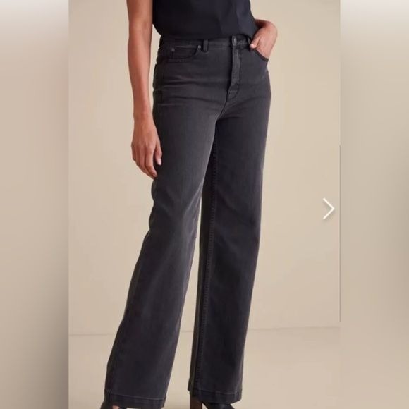 Soft Surroundings Dark Grey Wide Leg Ultimate Denim Jeans Size 14P NWT