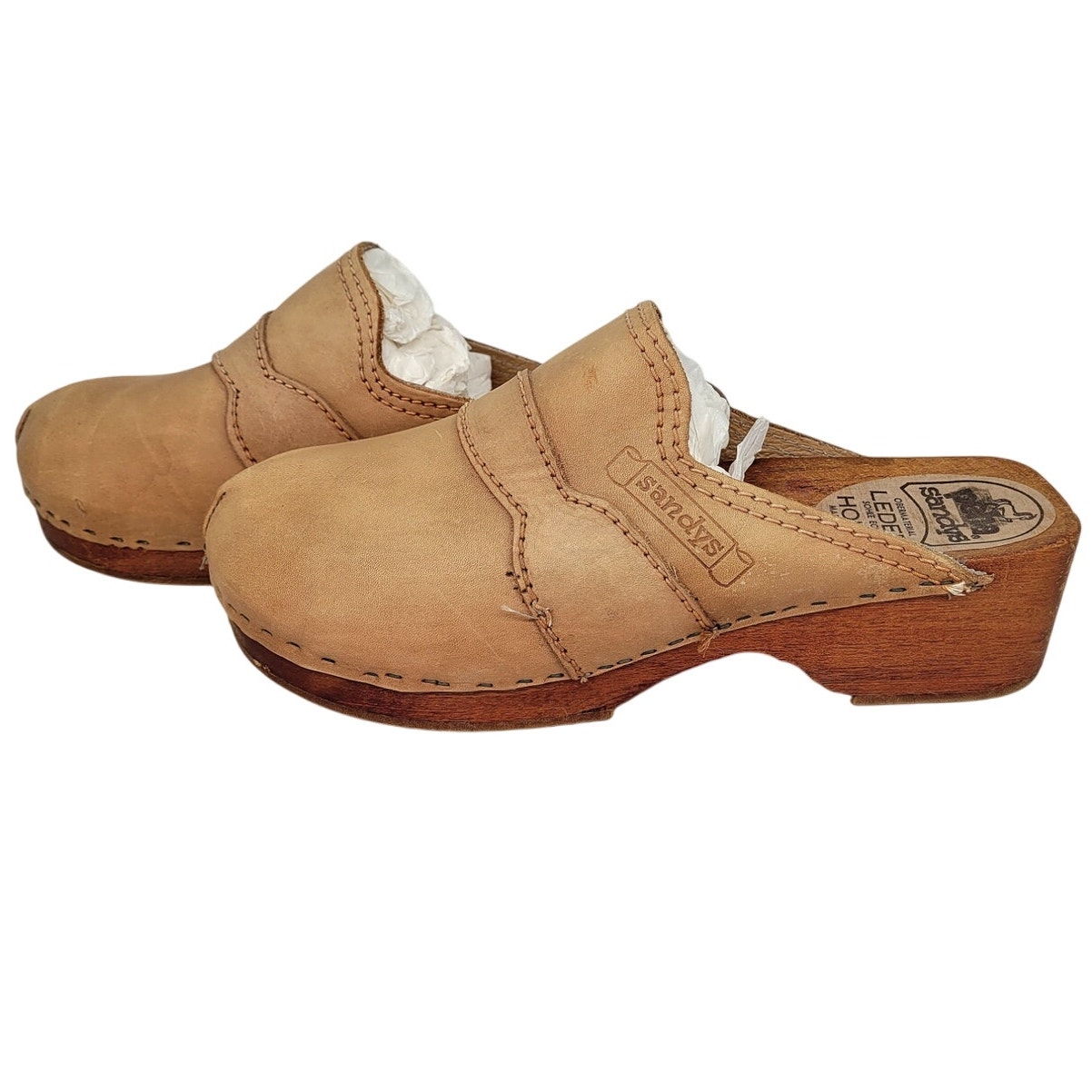Peha Sandys Vintage 70s Italian Wood Leather Hippie Clog Shoes