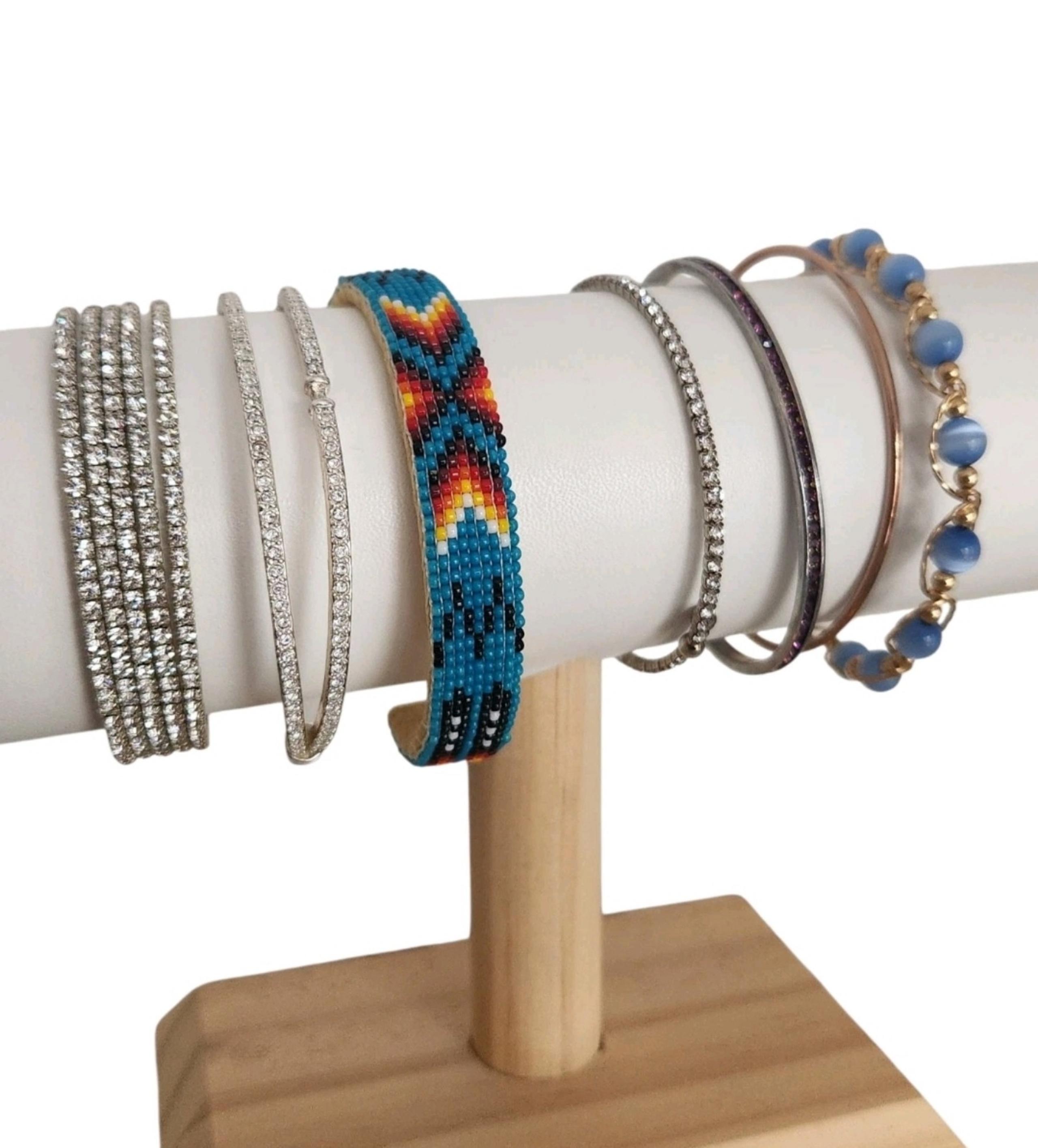 Lot Of 7 Rhinestone Glass Beads Cuff Wrap Bracelets