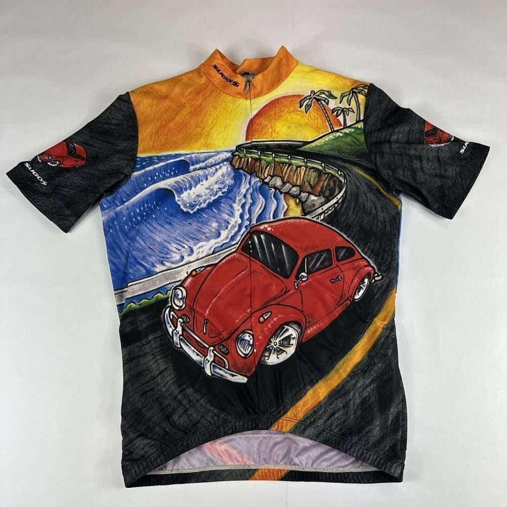 Vtg Sugoi Cycling Jersey Mens M Volkswagen Beetle Bug Outdoors Retro Boho Hippie