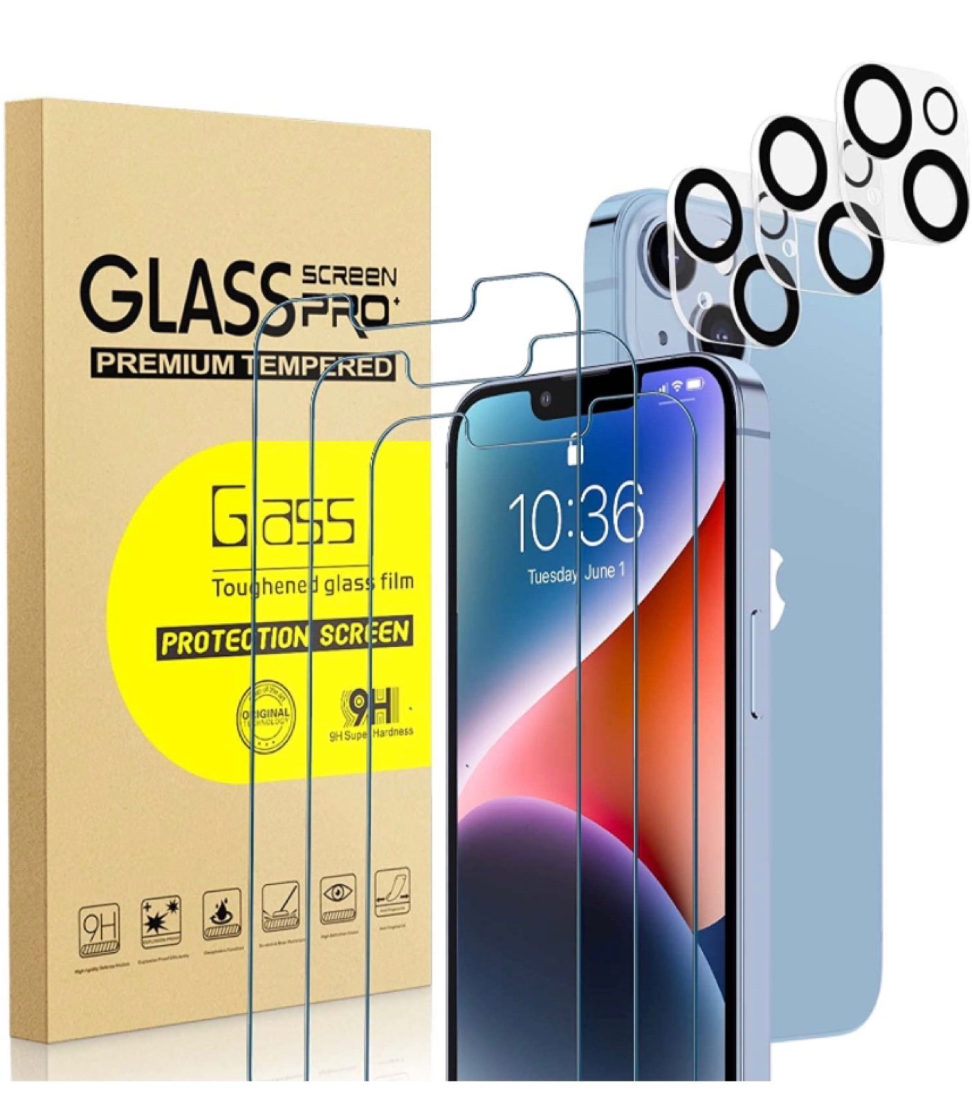 3 Pack Screen Protector Compatible for iPhone 14 6.1 Inch with 3 Pack Camera Le 3 Pack Screen Protector Compatible for iPhone 14 6.1 Inch with 3 Pack Camera Le