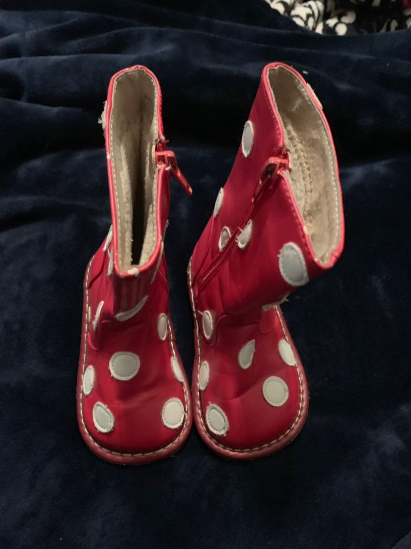 Leather Boots Red with White Polka Dots