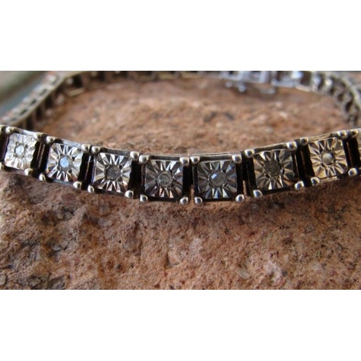 Women's Vintage 925 Sterling Silver Diamond Tennis Bracelet 7.5 inch