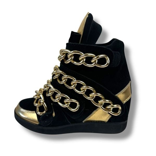 Jeffrey Campbell Women's 8.5 Gold Chain Wedge Sneaker Black Chunky Streetwear