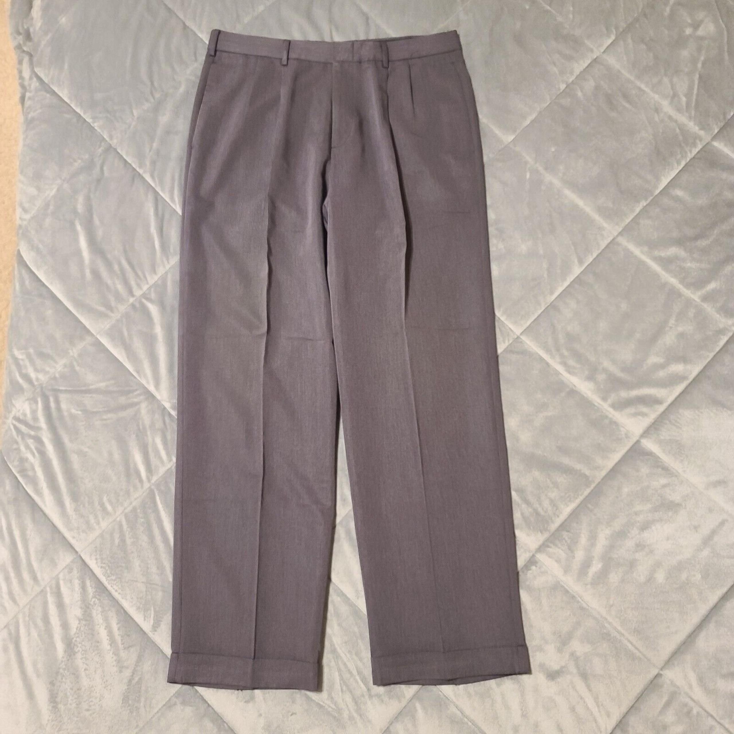 Dockers Men's 34x32 Dark Grey Pleated Cuffed Slacks Dress Pants Button Pockets
