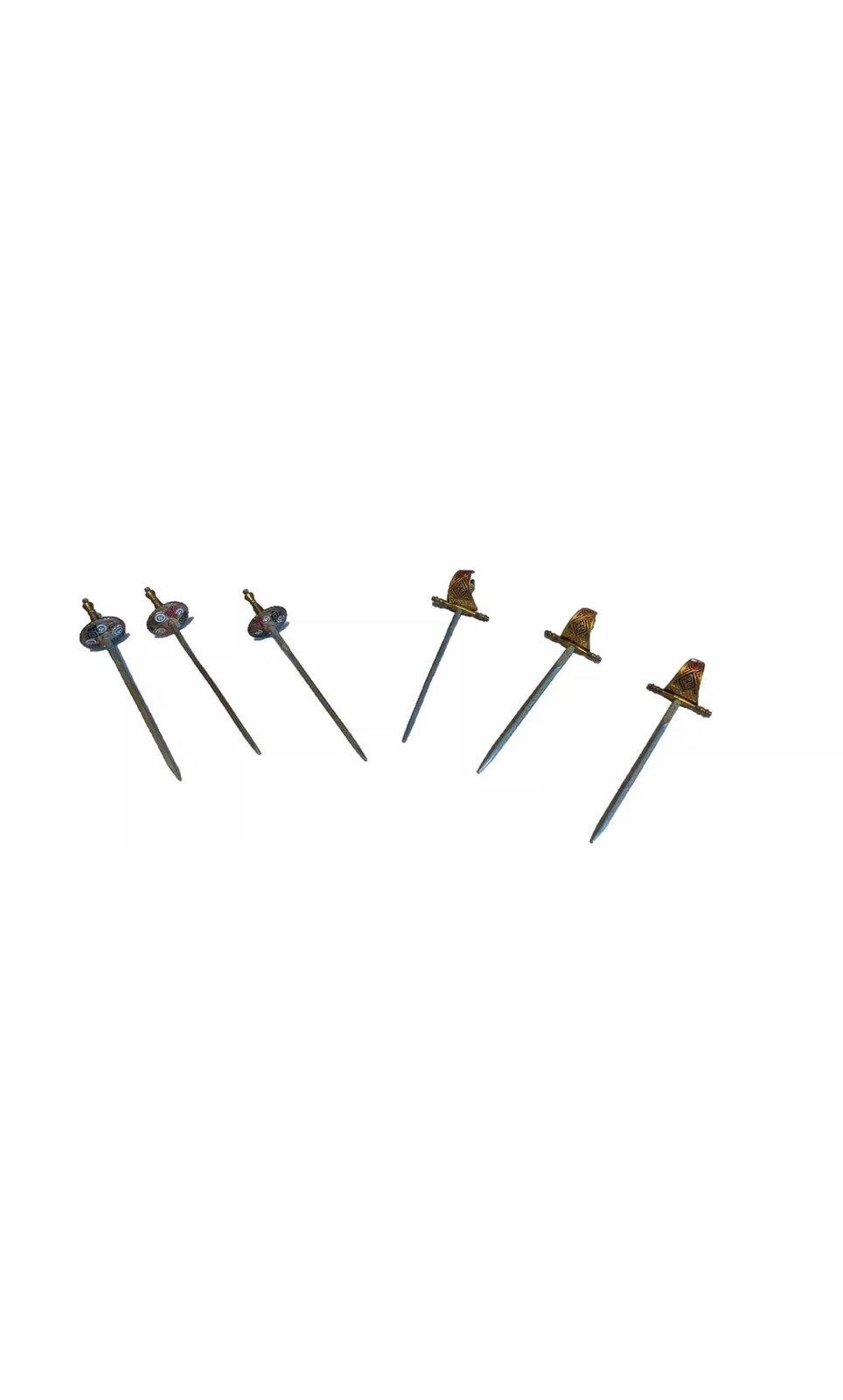 Vintage MINIATURE TOLEDO SWORD Lot of 6 Mini COCKTAIL TOOTHPICK SWORDS 2-Types